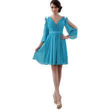 ED036 Beaded Shoulder Half Open Sleeves Pleated Chiffon Party Dress Short Homecoming Dress for young Girls